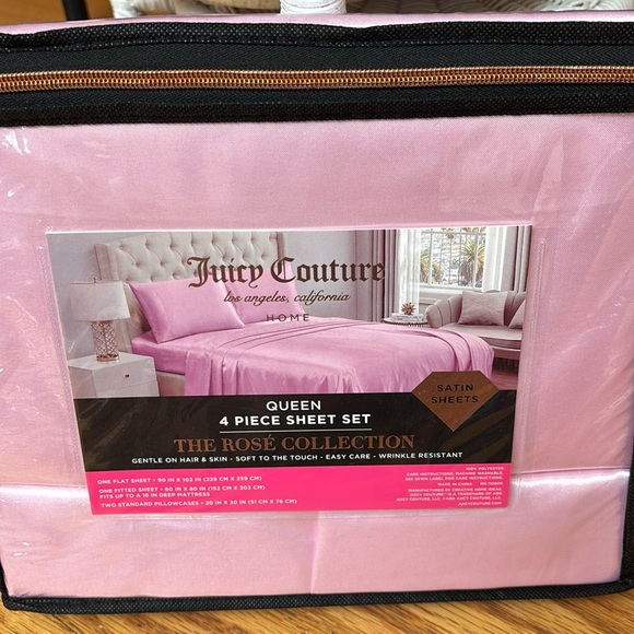 Juicy Couture 4Pc light bubblegum Pink satin Queen Sheet Set - Picture 1 of 4